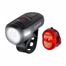 Voor- en achterlicht Sigma Aura 45 USB + Nugget II. zwart