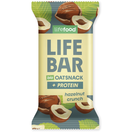 Energiereep Lifefood Lifebar Oat Snack Protein s lískovými oříšky BIO 40 g bruin